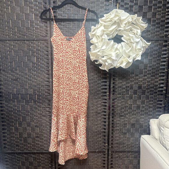 Pretty Little Thing Red Leopard Spaghetti Strap Mermaid Maxi Dress Size 2 - Picture 1 of 9
